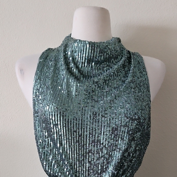 Jigsaw Green Sequin Halter Dress - Picture 2 of 11